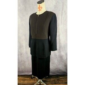 St. John Hand Sewn Suit Black Brown Boucle Knit Zip Jacket 8 Pencil Dress 6 EUC!